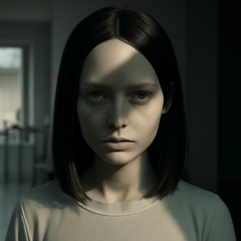 Lifelike android standing in a modern home