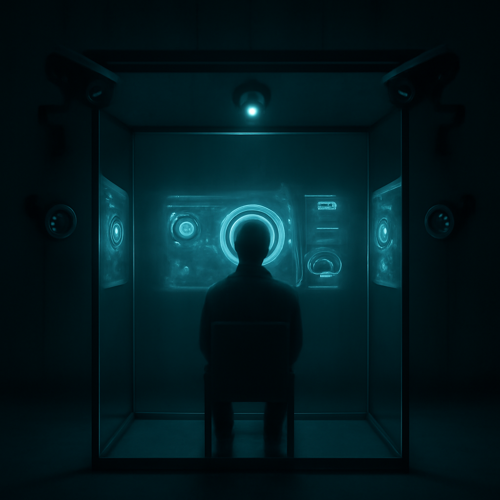 Person trapped in a room controlled by artificial intelligence