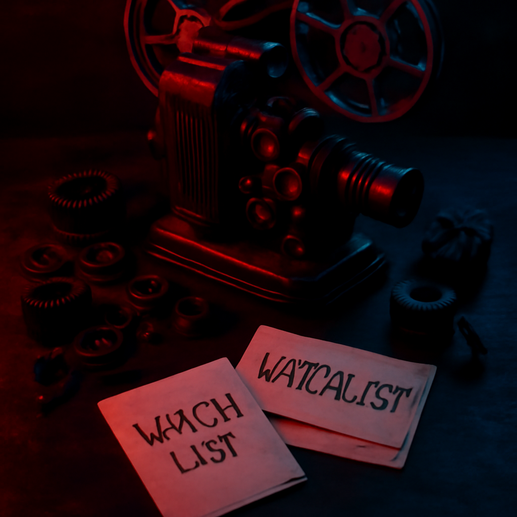Film projector and mechanical parts arranged for a horror movie watchlist