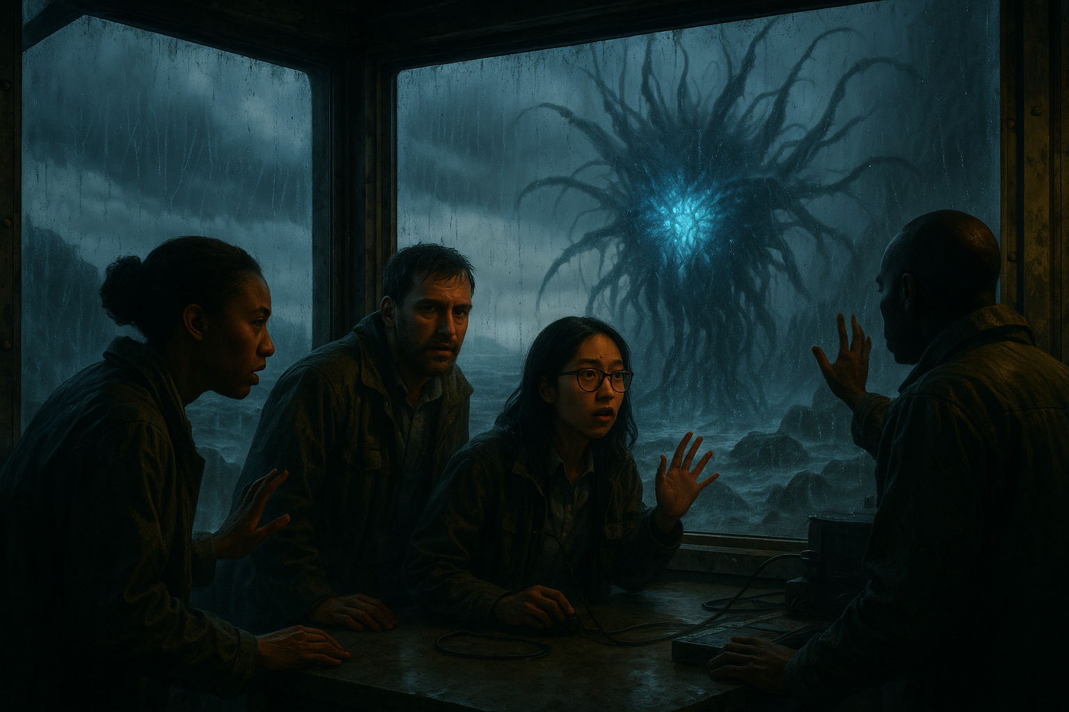 Researchers studying a mysterious extraterrestrial phenomenon inside a remote coastal research station.
