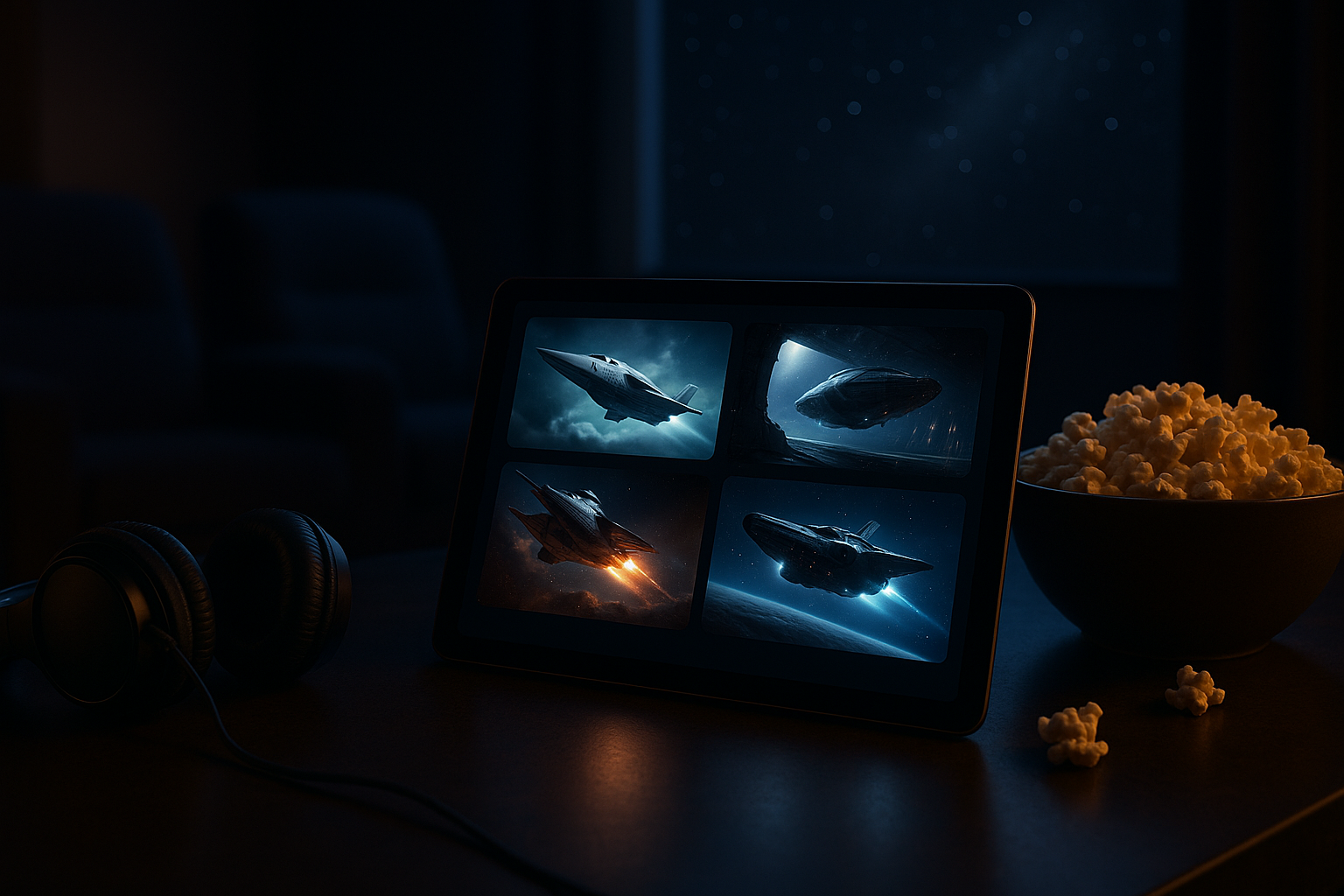 Home theater setup prepared for a spaceship horror movie